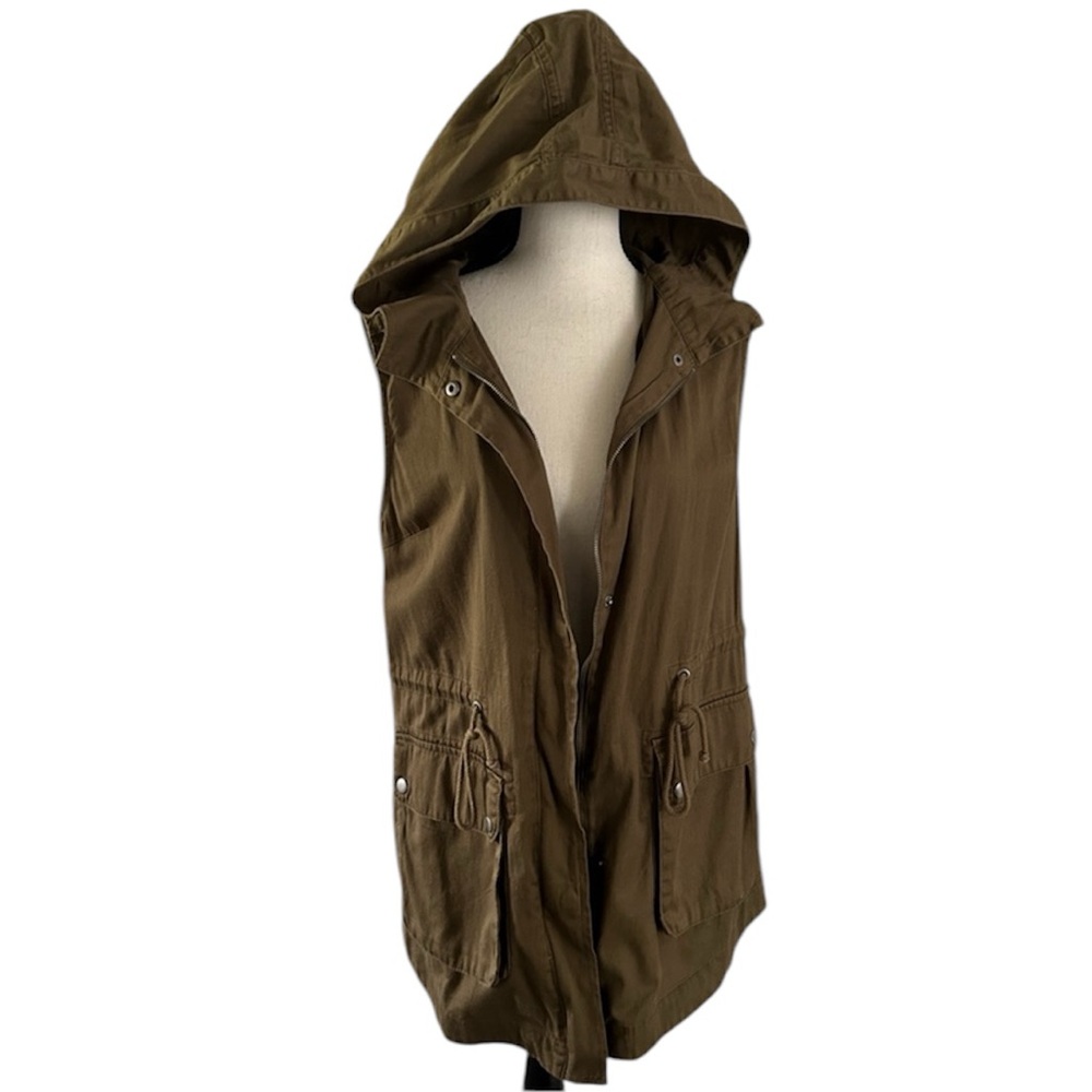 Be Cool Army Green Zip Up Hooded Detailed Trench Coat Vest Size Small
